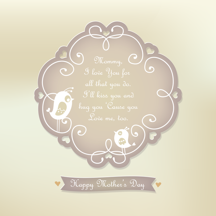 Happy Mother's Day Emblem with Hearts and Birds Vector Illustration
