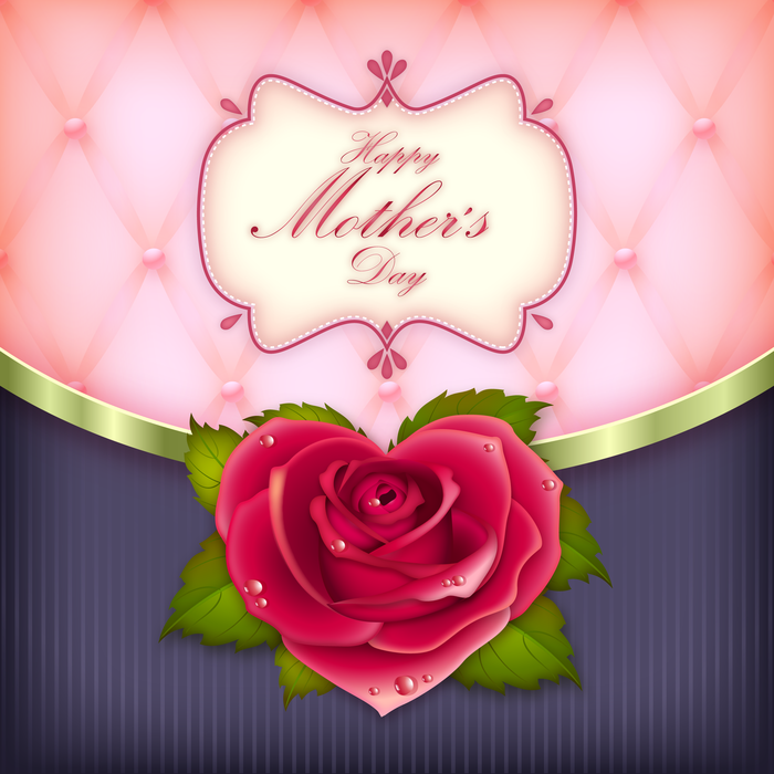 Mother's Day Decorative Emblem and Rose Blossom Vector Illustration
