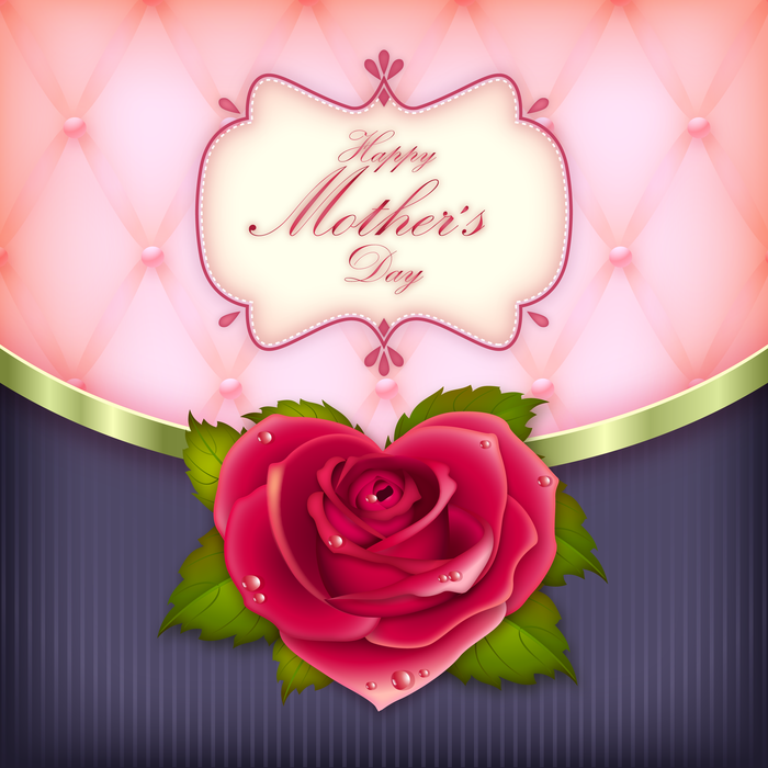 Mother's Day Decorative Emblem and Rose Blossom Vector Illustration
