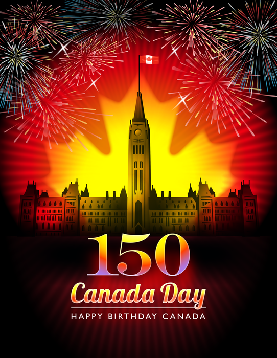 Happy Canada Day 150 Years Fireworks Celebration on Parliament Hill Design