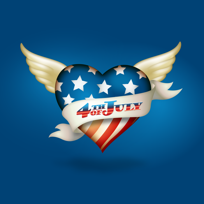 Happy 4th of July American Independence Day Patriotic Winged Heart

