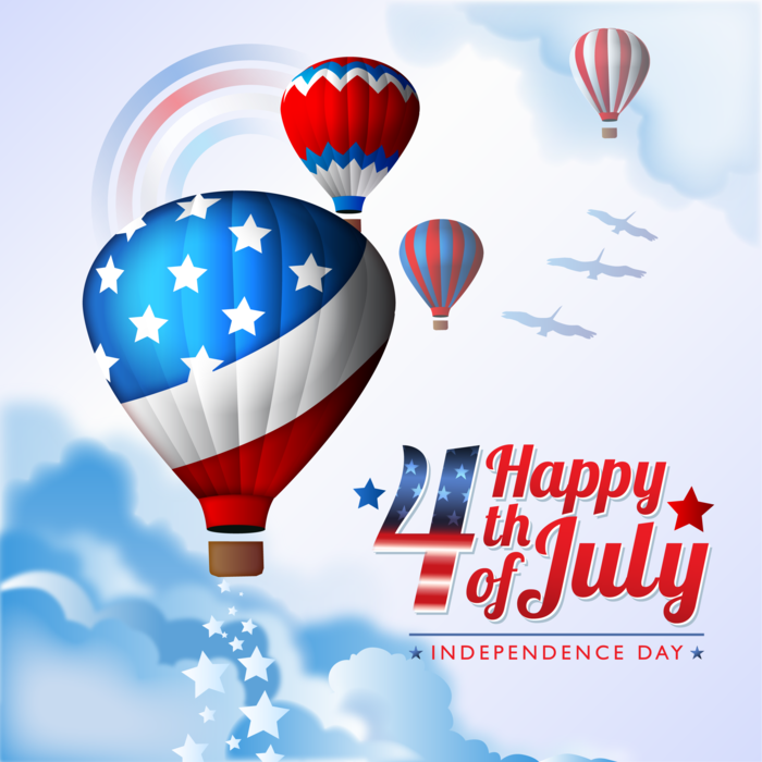 Happy 4th of July American Independence Day Hot Air Balloons Soaring Design
