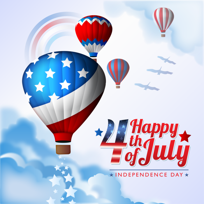 Happy 4th of July American Independence Day Hot Air Balloons Soaring Design
