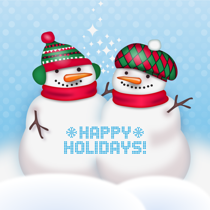 Two Happy Snowmen Hugging Each Other 