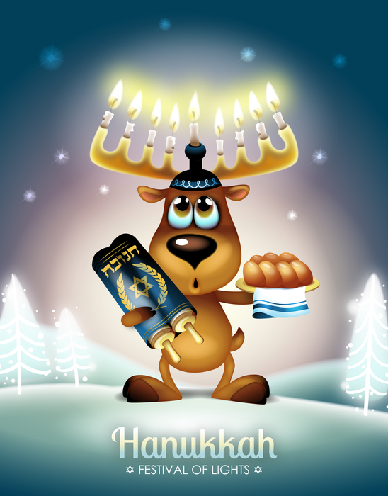 Hanukkah Festival of Lights - Moose with horns as a menorah with lights